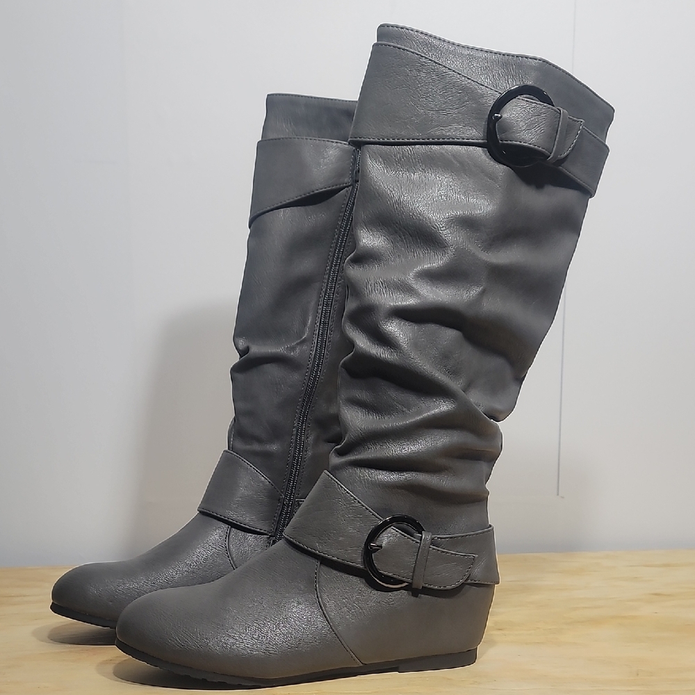 Dream Pairs Women's Paris slouch boots in grey faux leather